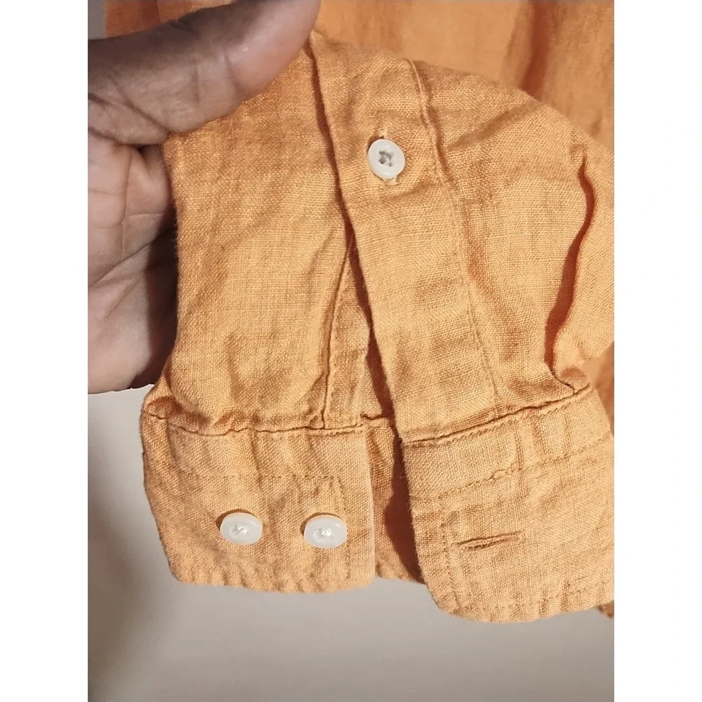 Banana Republic Untucked Fit 100% Linen Long Sleeve Shirt Orange Mens Large